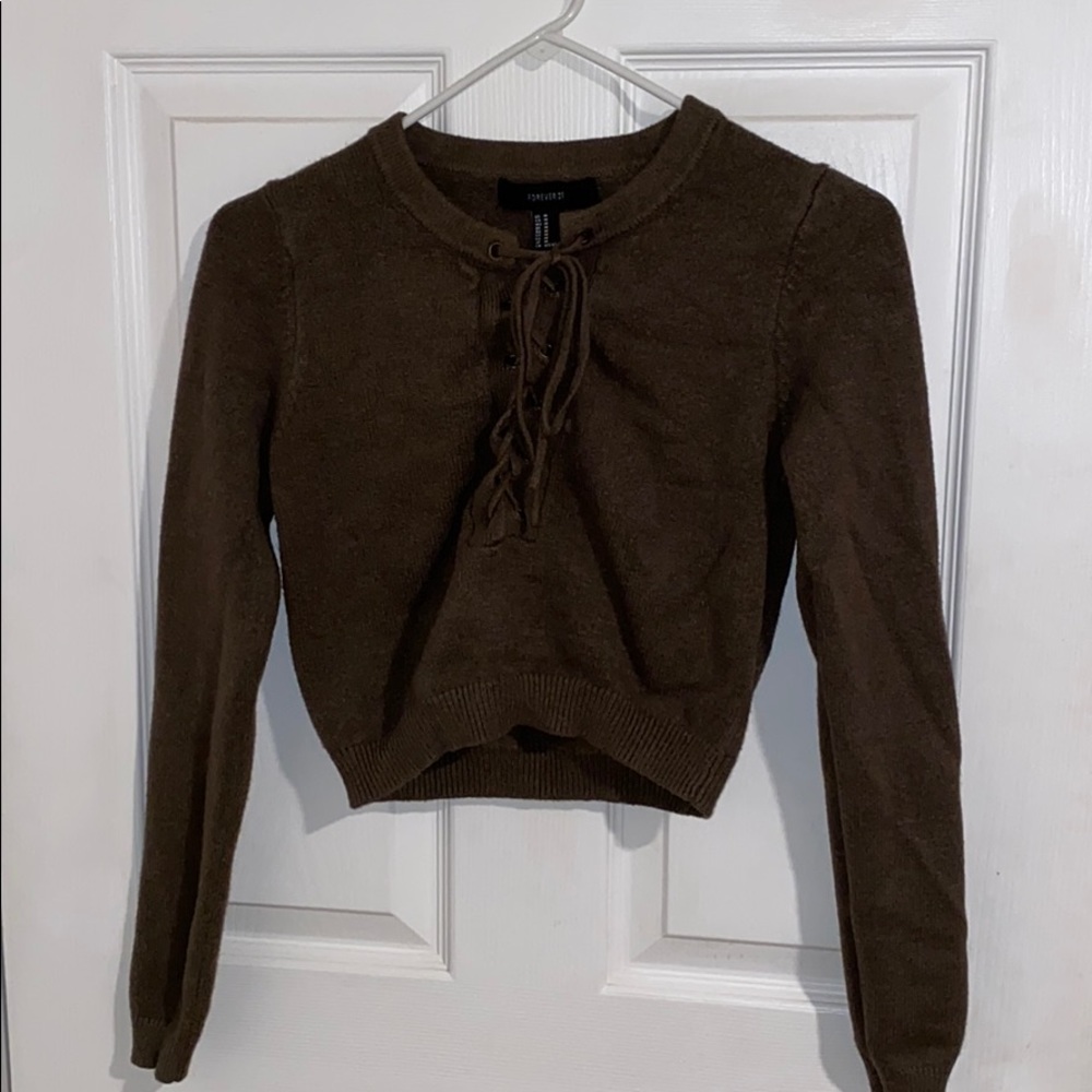 Lace up crop sweater